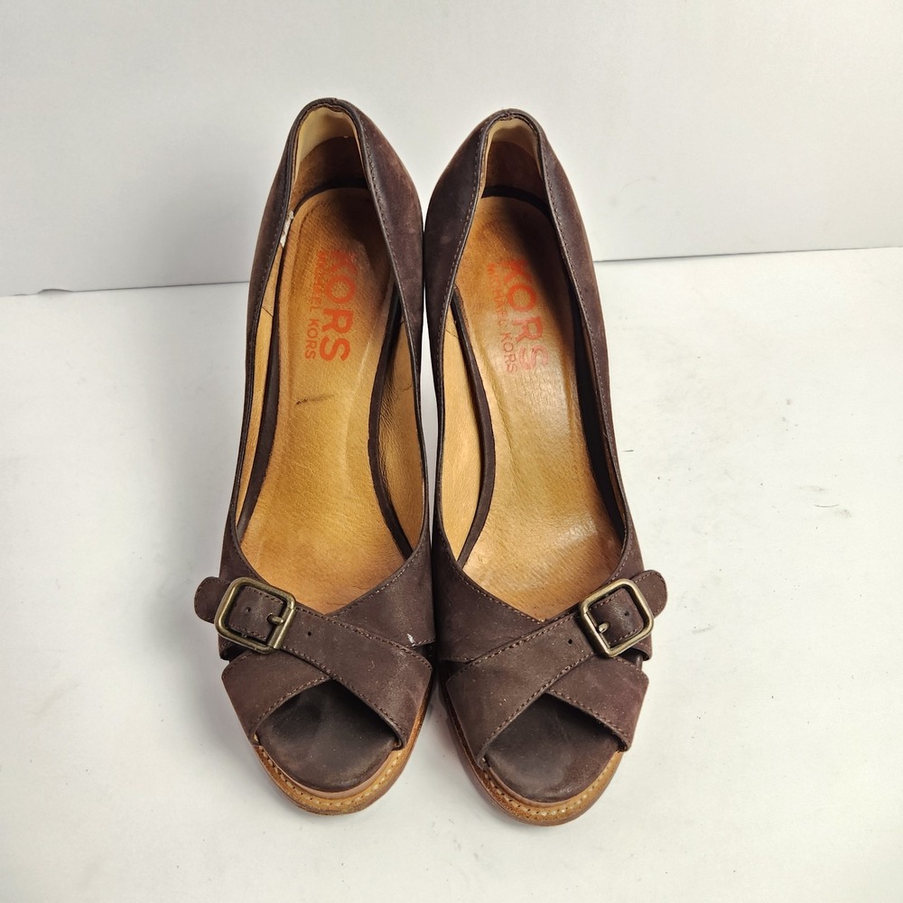 Michael Kors Women's Open Toe Brown Suede High Heel Pumps Size 7.5M - Picture 6 of 8